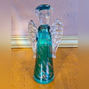 1980s Murano Italy Blue Aventurine Art Glass Angel Figurine Vtg w Gold Accents